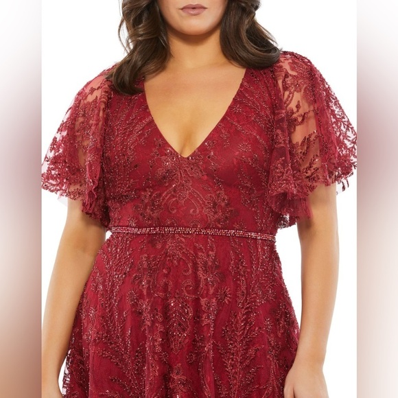 Mac Duggal 67904 NWT Butterfly Sleeve Embroidered Dress - Picture 3 of 7